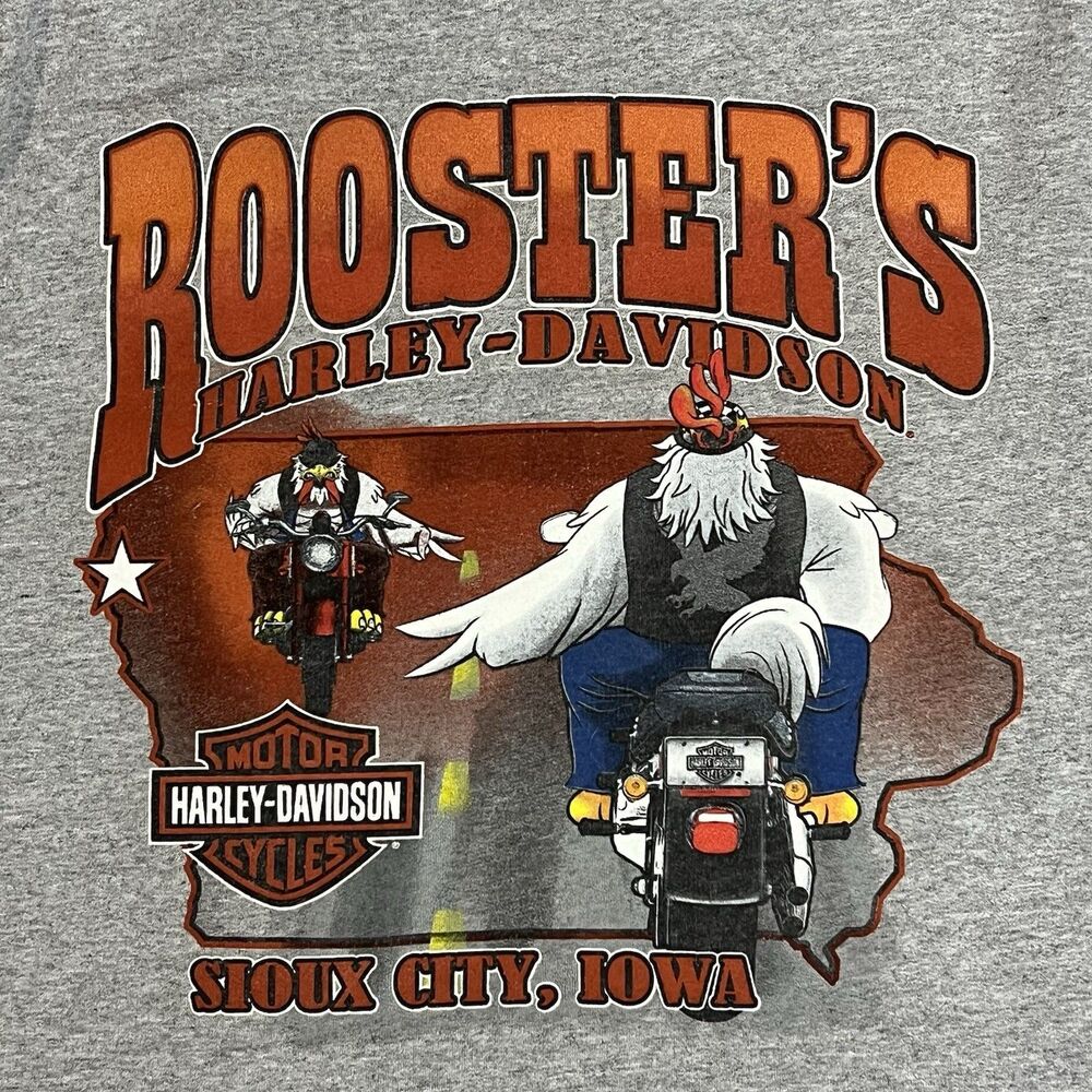 Harley Davidson Pullover Hoodie Sz M Gray Roosters Iowa Farm Field 2014 Biker - Picture 6 of 9